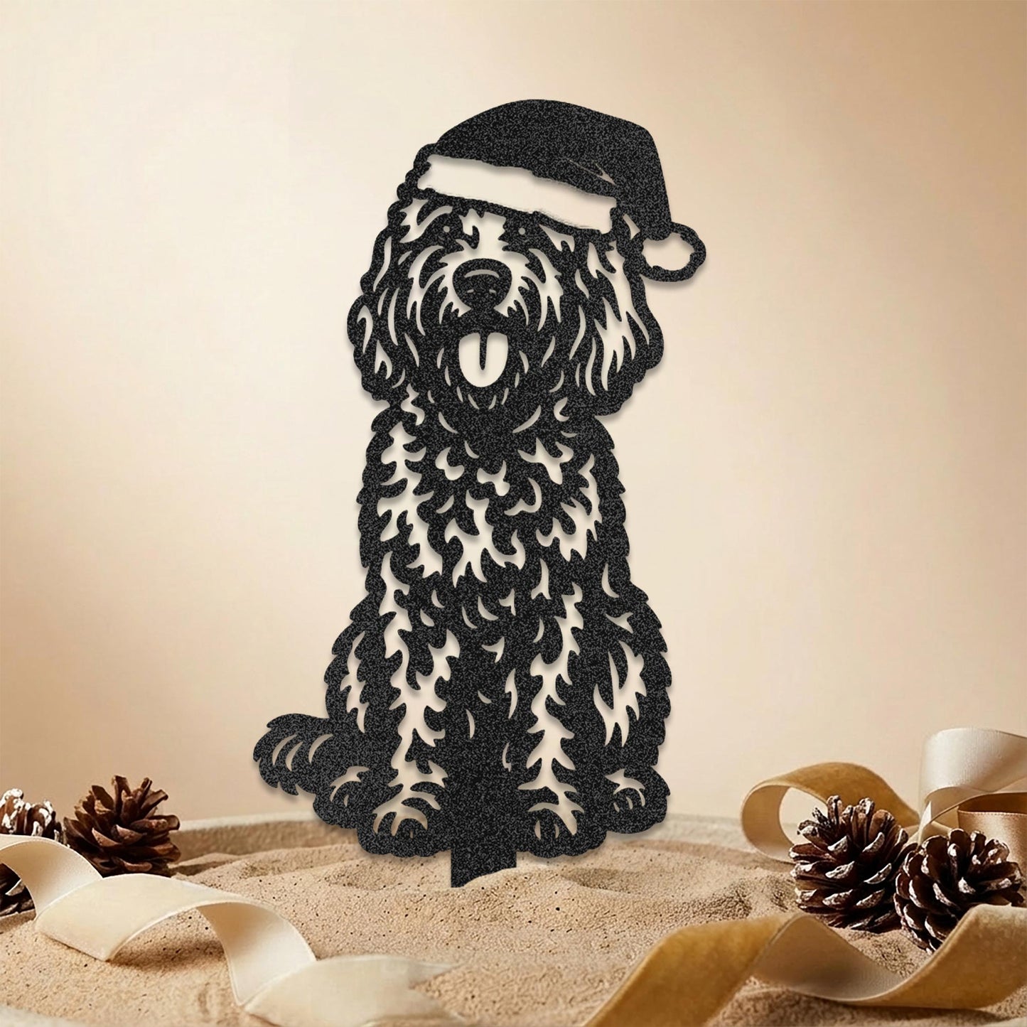 Goldendoodle with Santa's hat Christmas garden stake –labradoodle with Santa hat metal sign