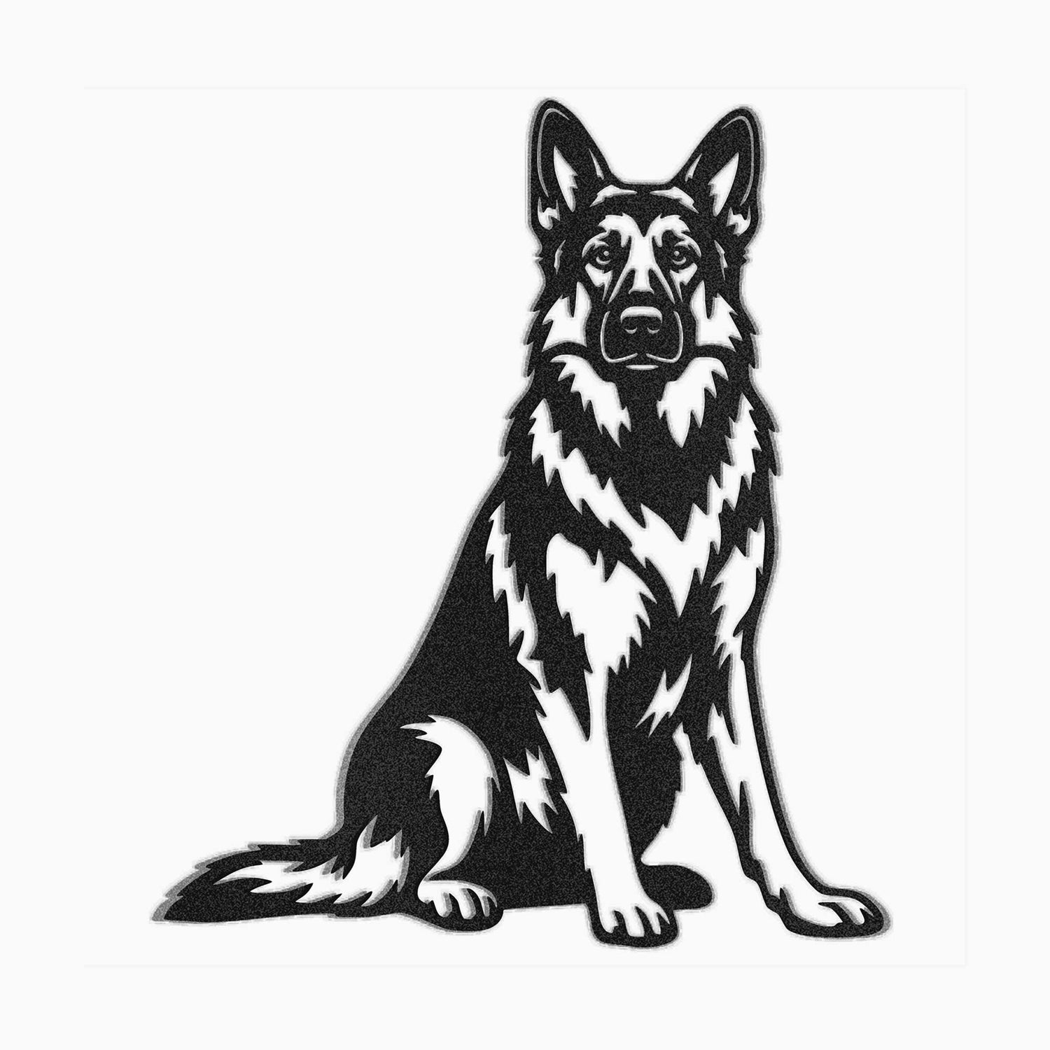 German Shepherd sitting silhouette, metal sign in black, breed collection hero image.