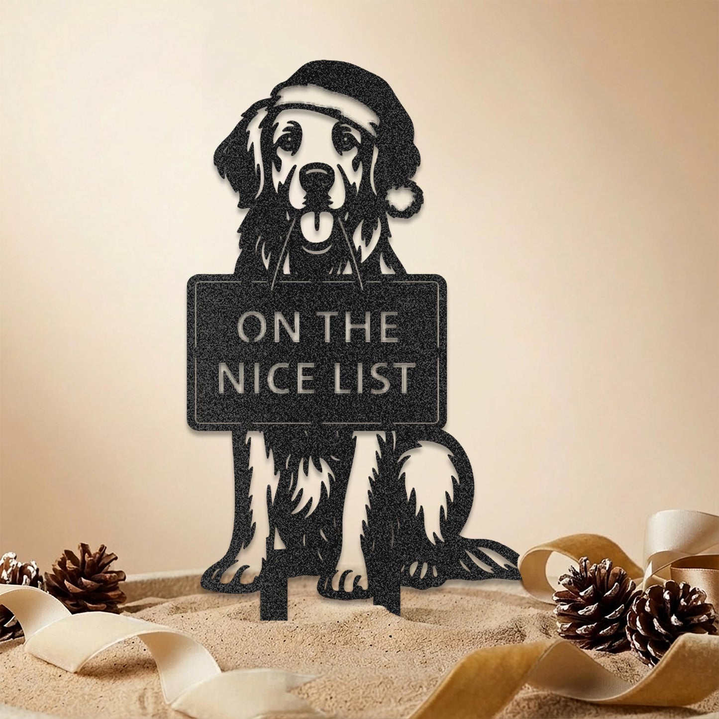 Golden Retriever Christmas Metal Sign – Santa’s Helper / On the Nice List / Santa’s Best Friend- Garden Stake