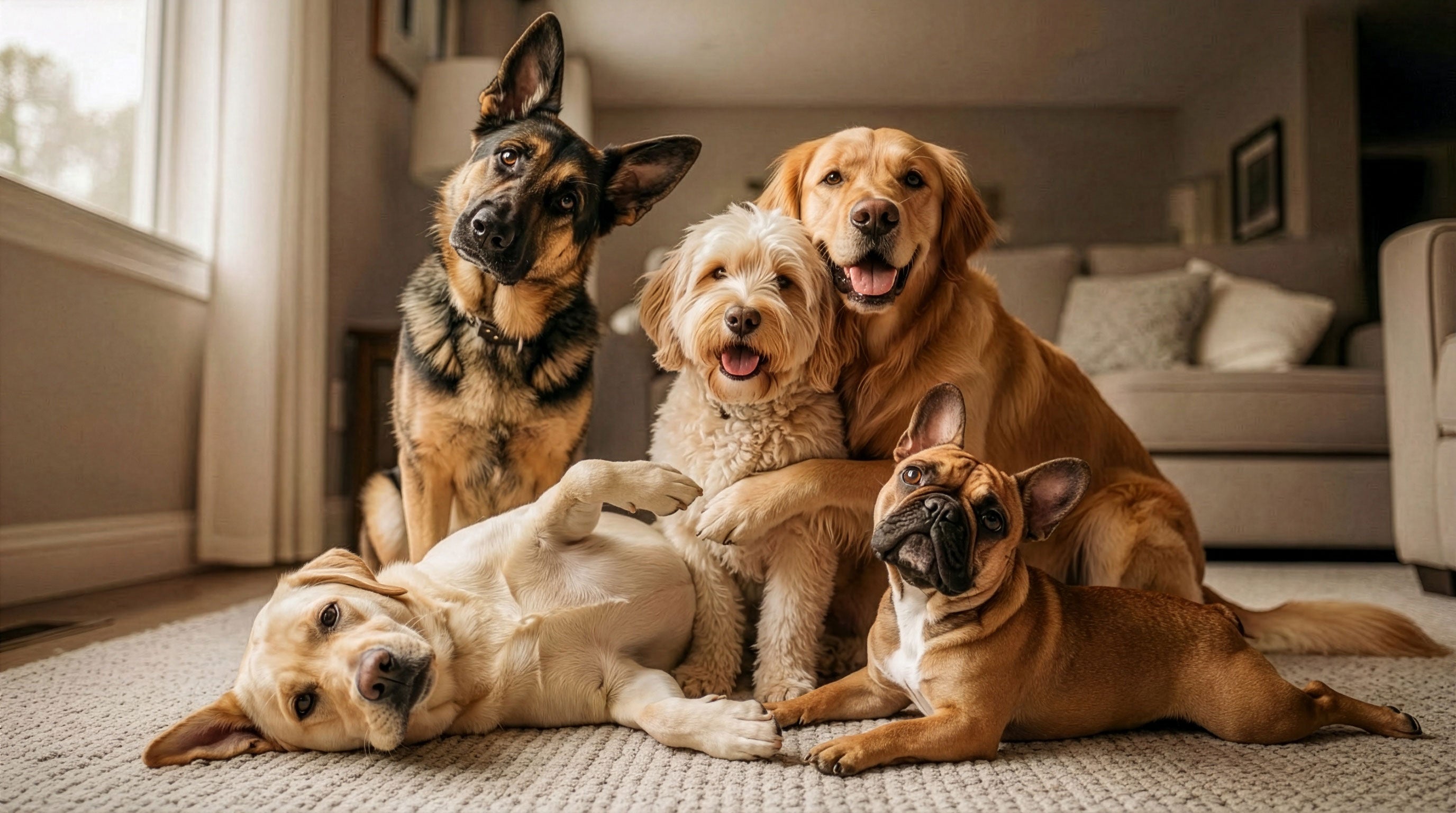 Shop by Breed banner featuring cute group of dogs- Prime Steel Studio 