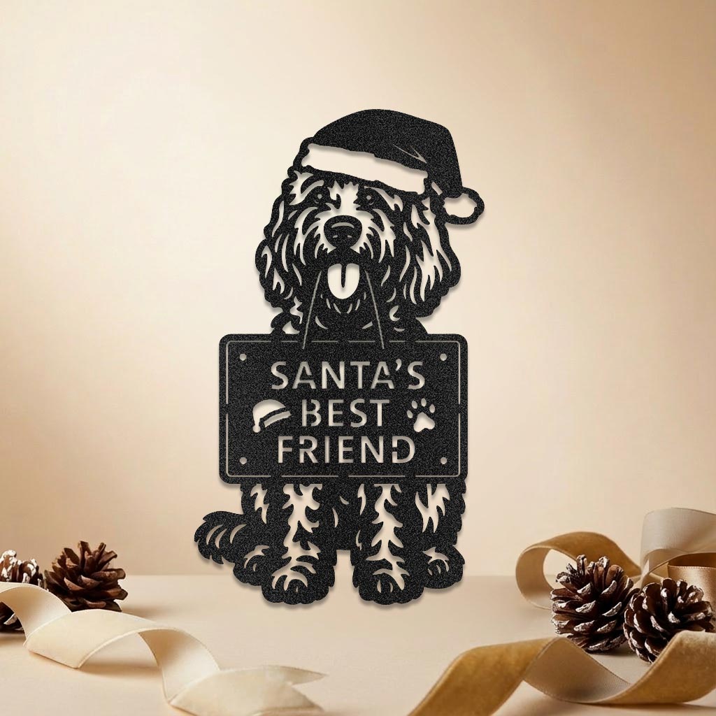 Goldendoodle Christmas metal wall sign with “Santa’s Best Friend” festive message