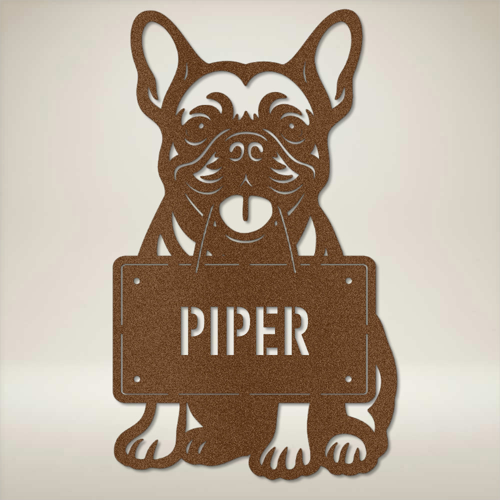 French Bulldog Personalized Dog Name Wall Sign – Custom Metal Dog Holding Sign